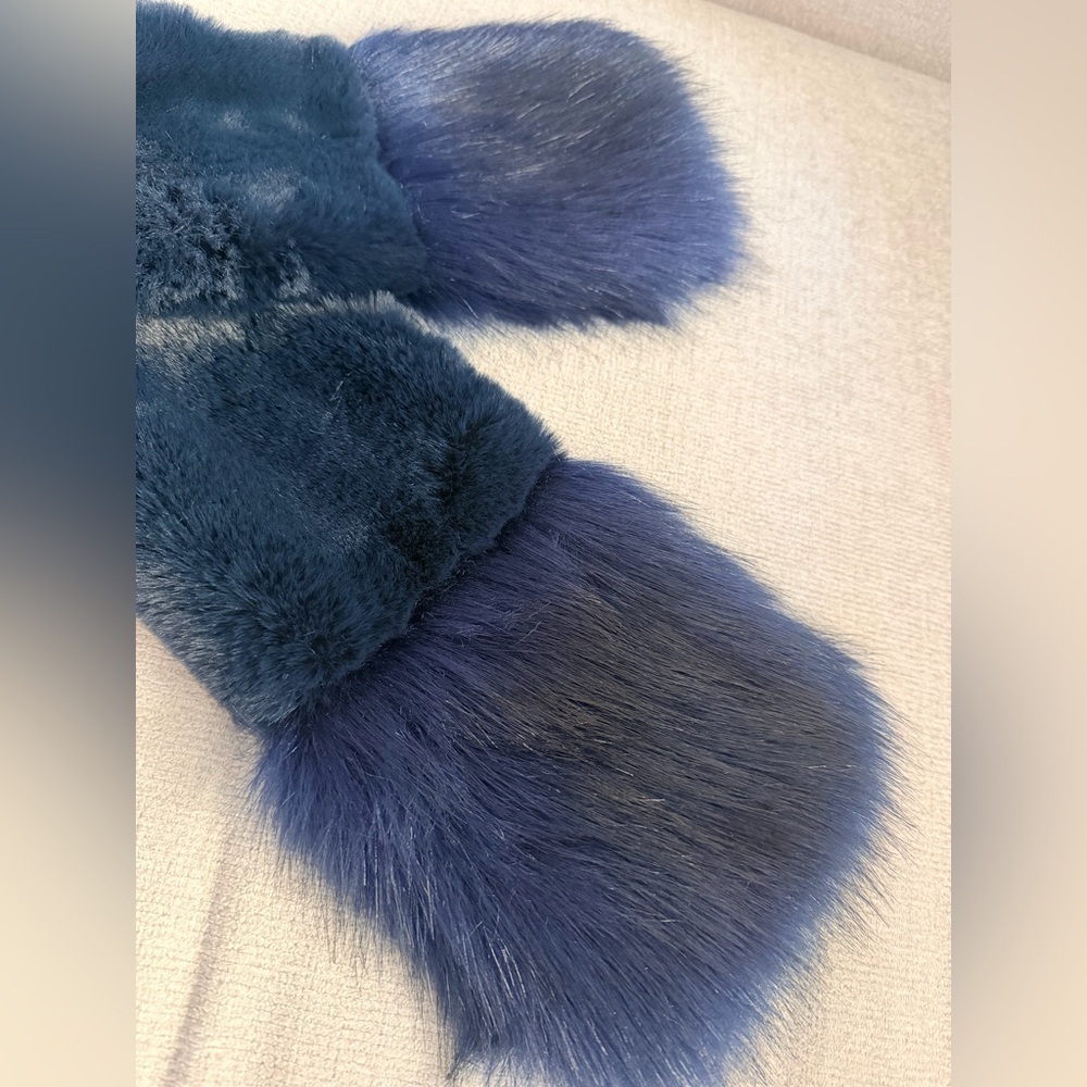 Apparis Collection-A|C Logo -Plush Midnight Blue Faux Fur Luxury Scarf. 60” x 6”